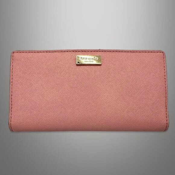 Kate Spade Saffiano Leather Wallet Multiple Card Holder Back Zippered Rose Pink - Picture 1 of 12